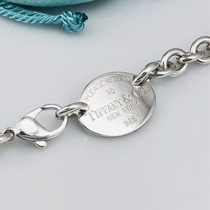 Plus Size Return To Tiffany Oval Tag Choker Necklace Pendant in Silver